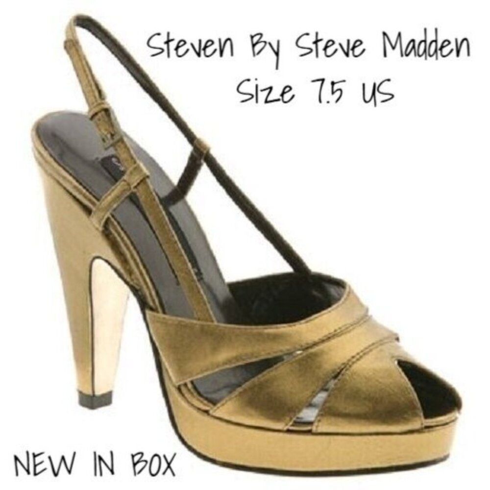 Steven by Steve Madden Sandal Heel Shoe Bronze Metallic Size 7.5 US New In Box